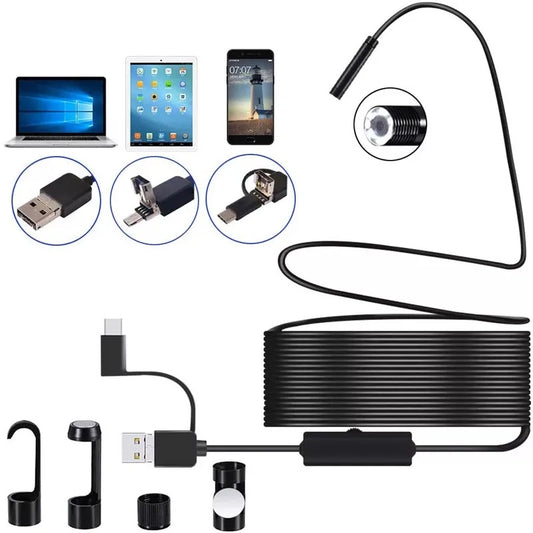 1080P/640P USB Endoscope Camera – 3-in-1 Borescope with USB, Micro USB & Type-C, 8 LED Lights for Android Devices