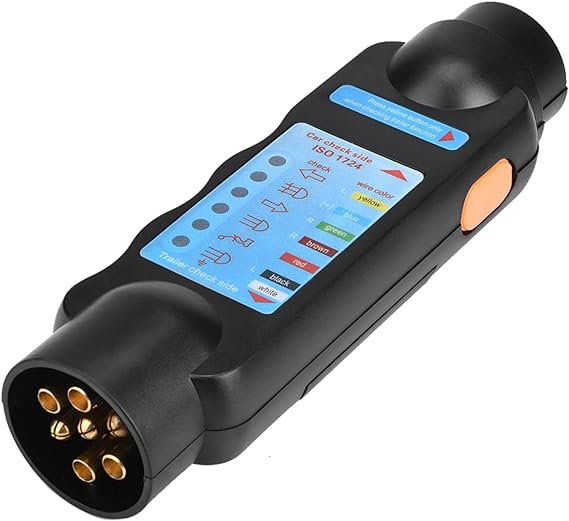 12V 7 Pin Trailer Tester Plug, Trailer 7 Pin Wiring RV Connector Tester Plug Tool Socket Connection Adapter Towing Light Wire Circuit Blue Diagnostic with LED Indicators for Truck Recreational Camper