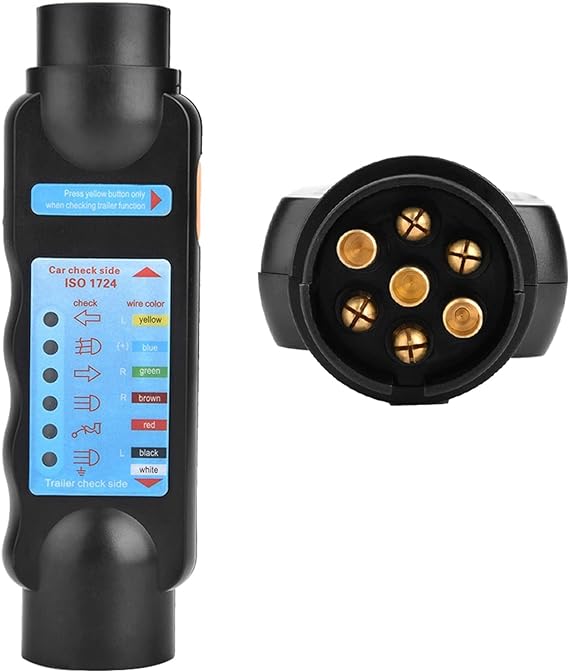 12V 7 Pin Trailer Tester Plug, Trailer 7 Pin Wiring RV Connector Tester Plug Tool Socket Connection Adapter Towing Light Wire Circuit Blue Diagnostic with LED Indicators for Truck Recreational Camper