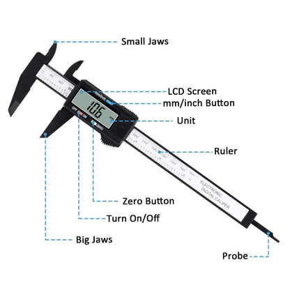 Digital Caliper, 0-6" Calipers Measuring Tool - Electronic Micrometer Caliper with Large LCD Screen, Auto-Off Feature, Inch and Millimeter Conversion