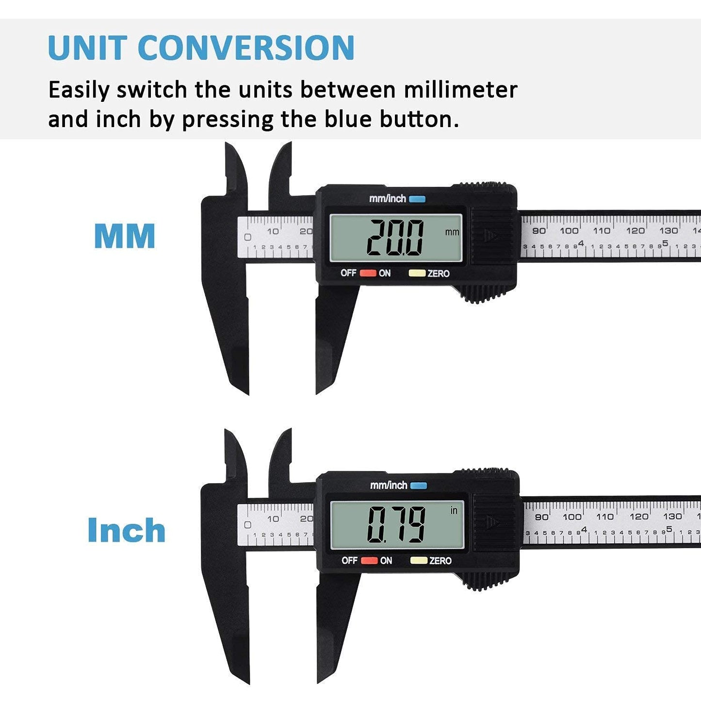 Digital Caliper, 0-6" Calipers Measuring Tool - Electronic Micrometer Caliper with Large LCD Screen, Auto-Off Feature, Inch and Millimeter Conversion