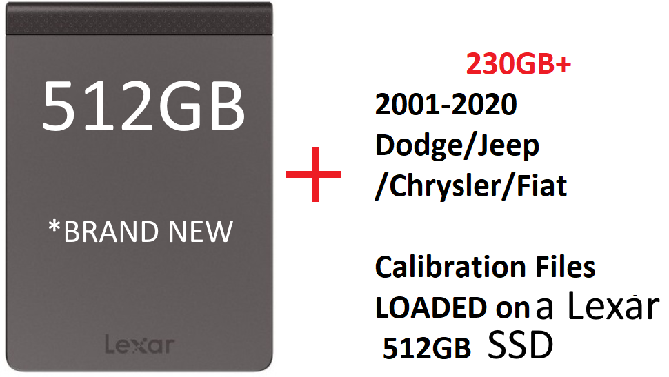 512GB Lexar SL200 SSD *NEW* + Dodge/Chrysler/Jeep/FIAT ECU ECM, ABS, BCM, TCM,+ 231GB+ of Calibration files 2001-2020